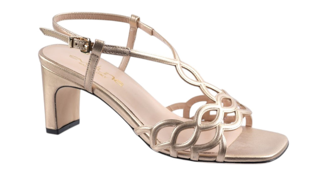 Gold soft leather heeled sandals 