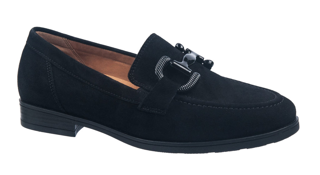 Women's loafers in black suede from Gabor shoes.  G. Fit. 