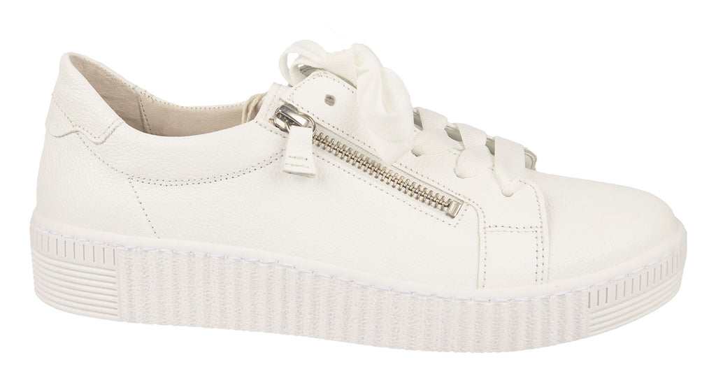 Gabor ladies trainers in white soft leather.