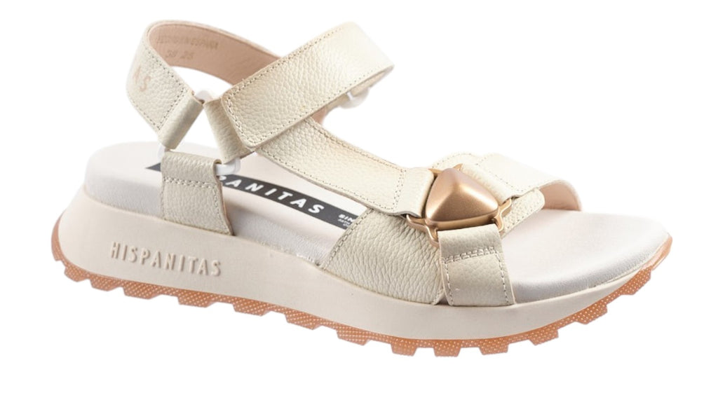 Cream soft leather sandal with gold details