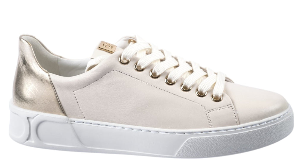 cream leather trainer with pale gold details