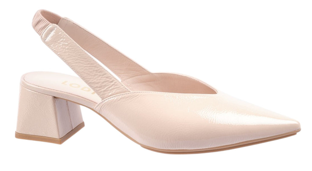 Nude soft patent leather slingback with 55mm heel