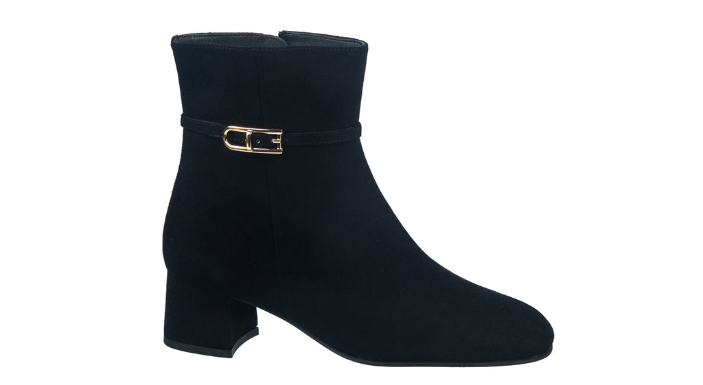 Unisa black suede heeled ankle boot with strap detailing