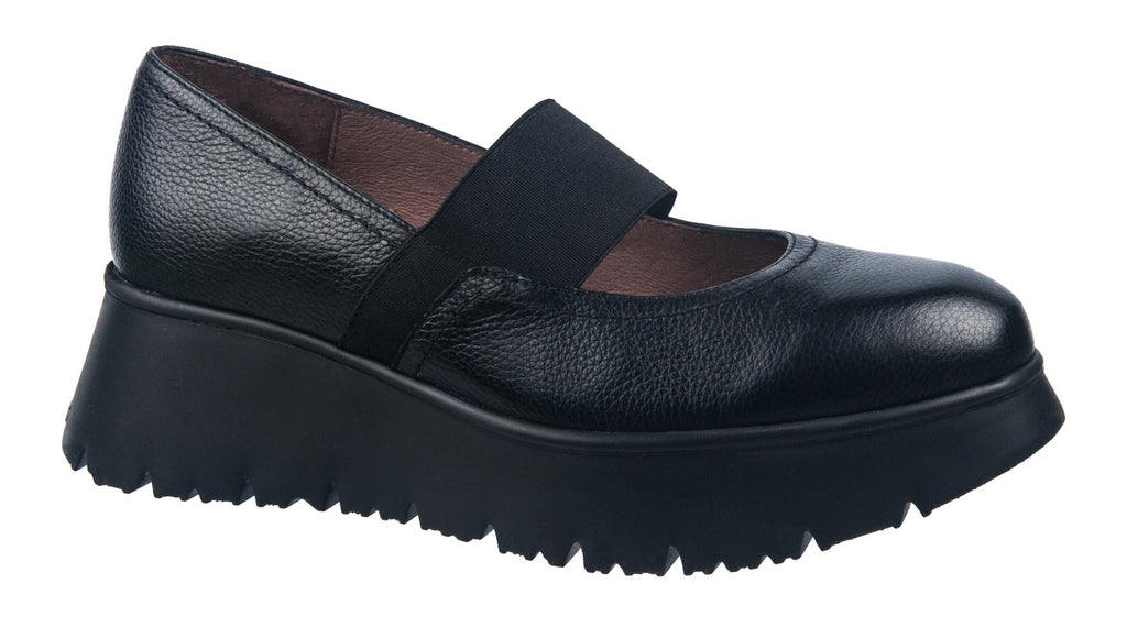 Wonders black leather Mary Jane wedge shoe