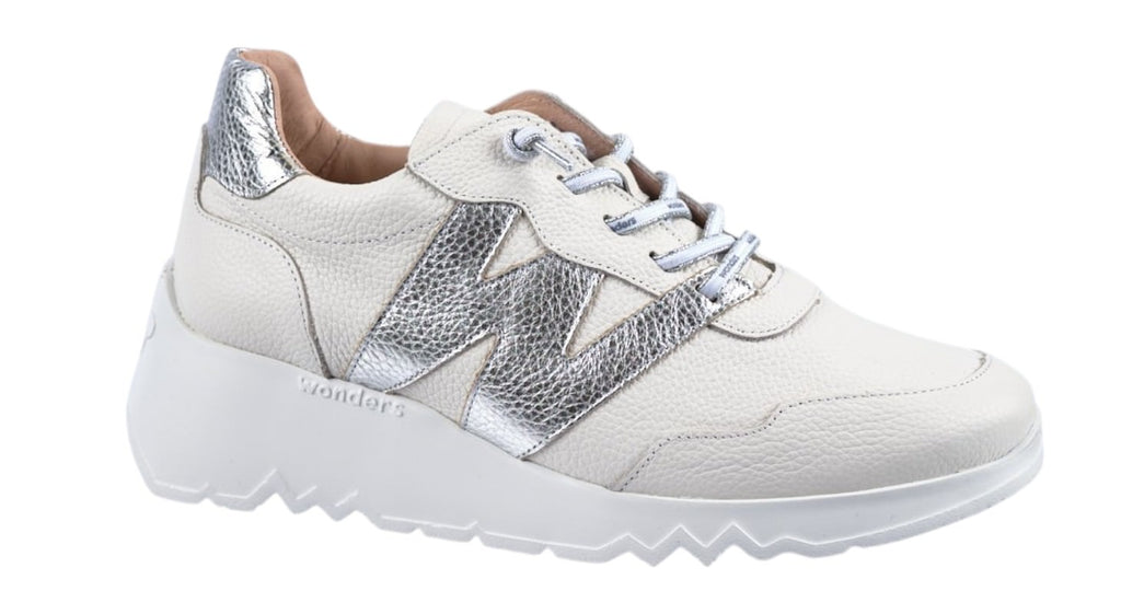 Wonders Off white leather trainers with silver leather trim 